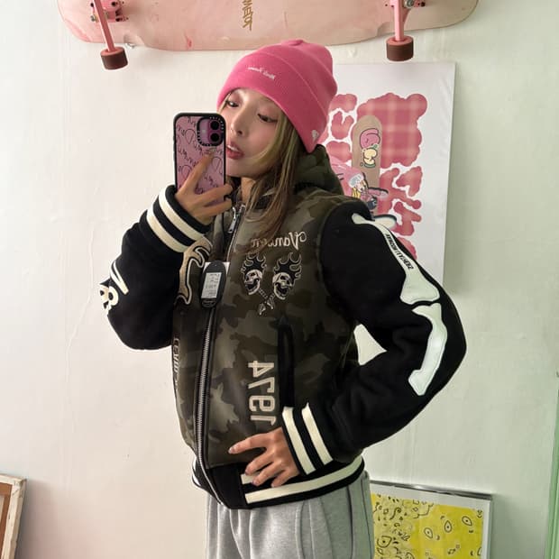 x AAO crop varsity jacket 크롭 바시티 자켓