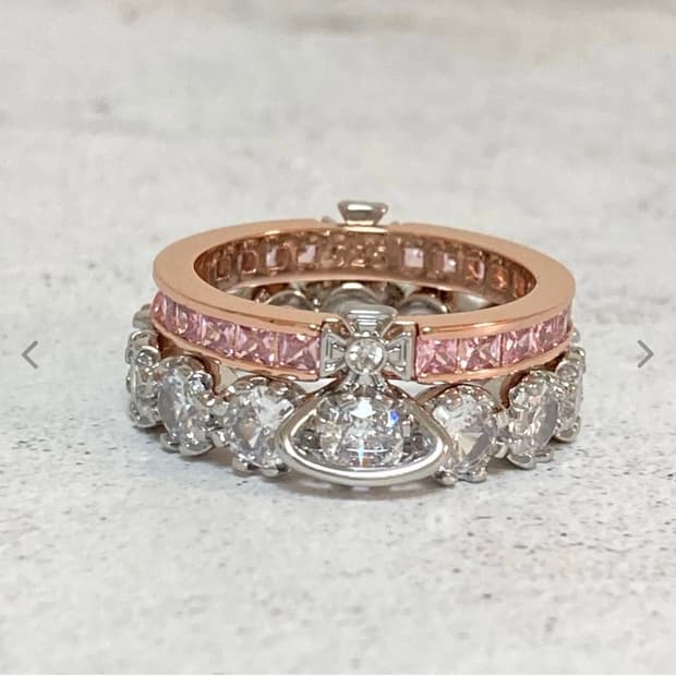 비비안웨스트우드 아카이브 핑크 크리스탈 로즈골드 실버 투웨이링 반지