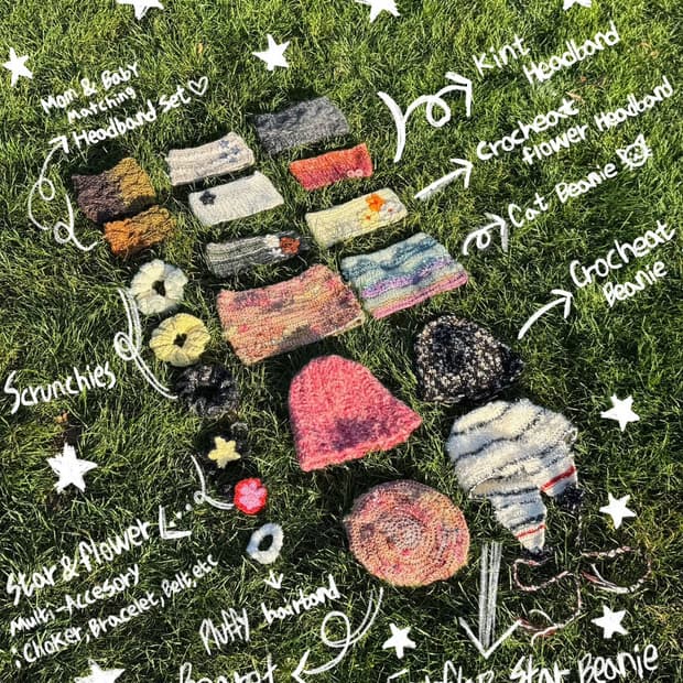 손뜨개 헤어밴드/비니/곱창 세트