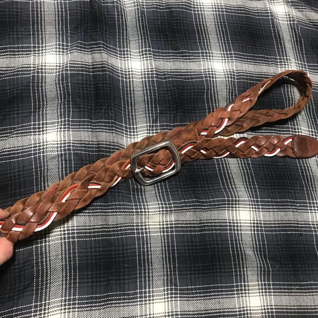 모르간 옴므 브라운 위빙 롱 카우레더 벨트