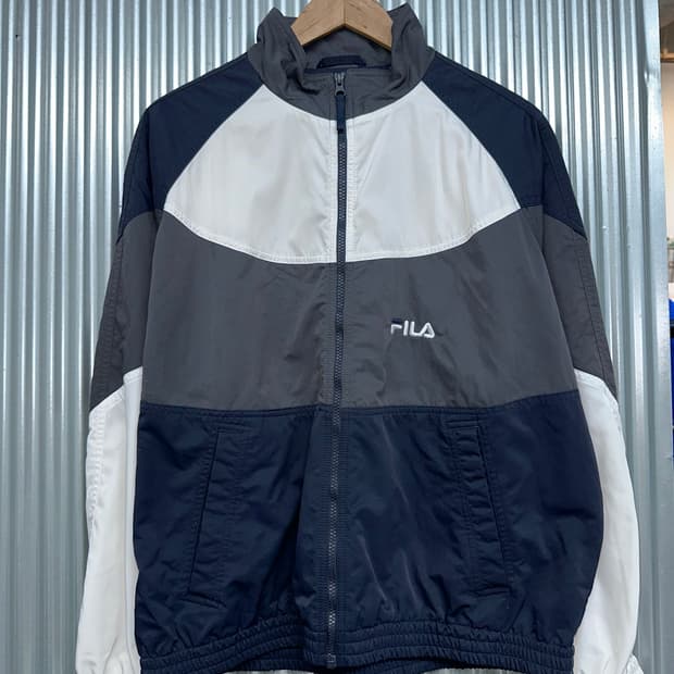 [M] FILA 휠라 배색 로고자수 바람막이 집업 자켓 네이비 그레이