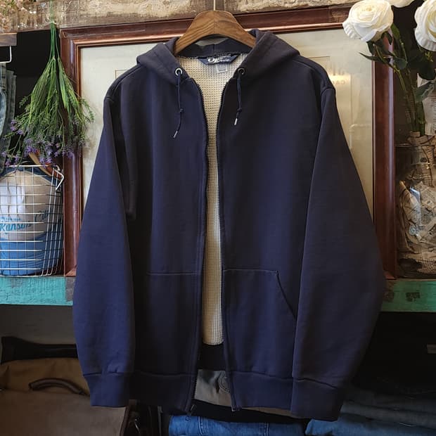 80s 더블 페이스 빈티지 후드 집업 자켓 네이비 와플 후드 usa M