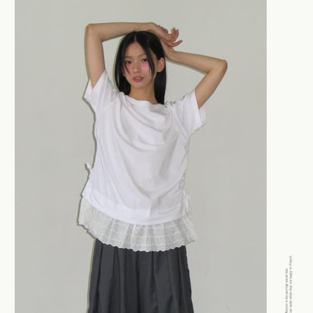 TORCHON LACE SHIRRING LAYERED LONG T 