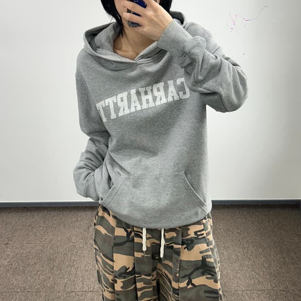 Carhartt 칼하트 스펠아웃로고 그레이 후드티