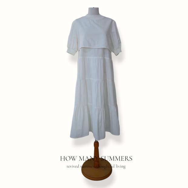 스모크넥 캉캉 롱 원피스 화이트 면 반팔 M wcloset