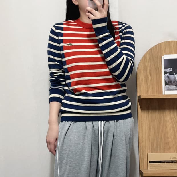 [정품] 라코스테 네이비오렌지 단가라 니트 [ 3 ]