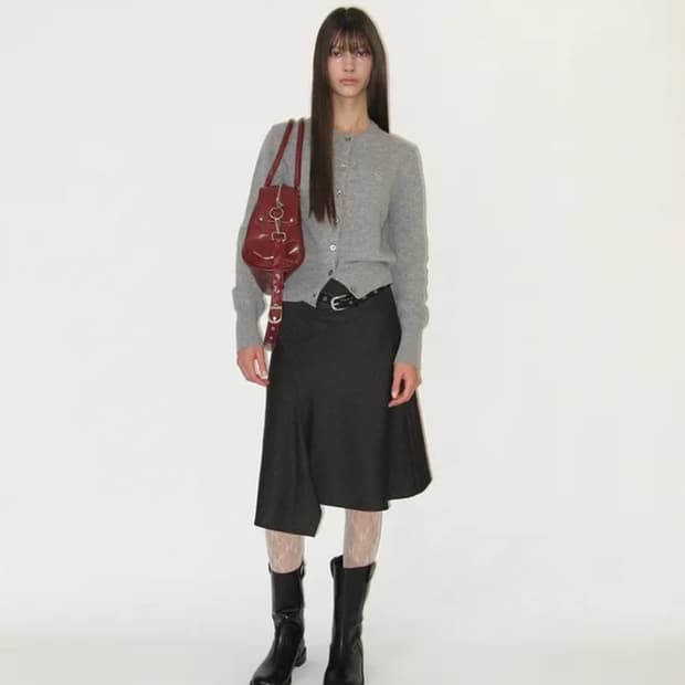 썬번프로젝트 asymmetric midi skirt