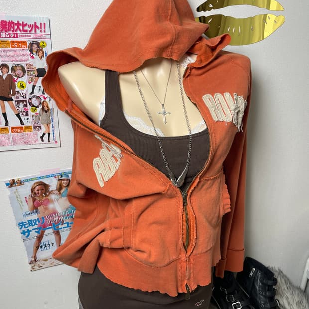 Abercrombie 아베크롬비 주황색 데미지 후드집업