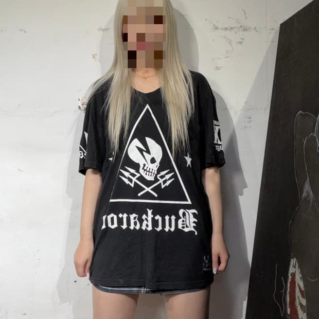 버카루 해골 프린팅 펑크 락티 반팔 티셔츠 L