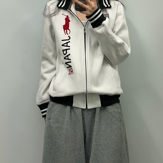 폴로 랄프로렌 빅포니 희귀 재팬 일본 화이트 코튼 집업 자켓