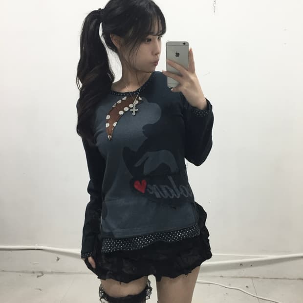 [SCOLAR] 신데렐라 y2k 브라운 도트 롱슬리브