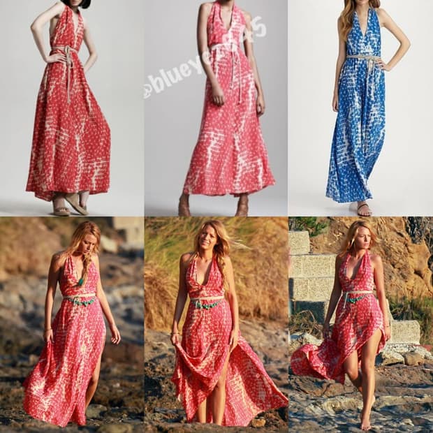 Gryphon 그리픈 그리폰 뉴욕 실크 타이다이 홀터넥 맥시 원피스