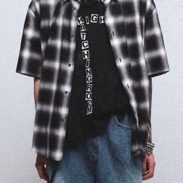 (3)Hatchingroom ombre check 하프셔츠