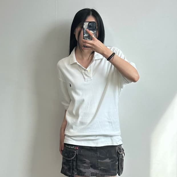 폴로 랄프로렌 화이트 피케 반팔 카라 티셔츠