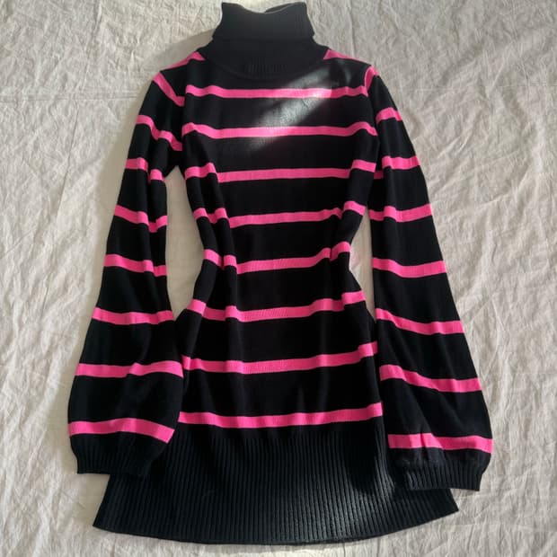 캐캐체 갸루펑크 단가라 니트 미니 원피스