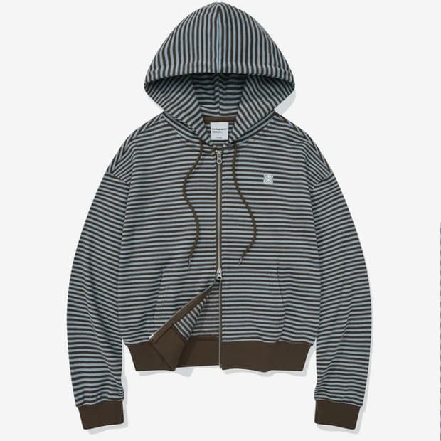 코드그라피 스트라이프 후드 집업 블루