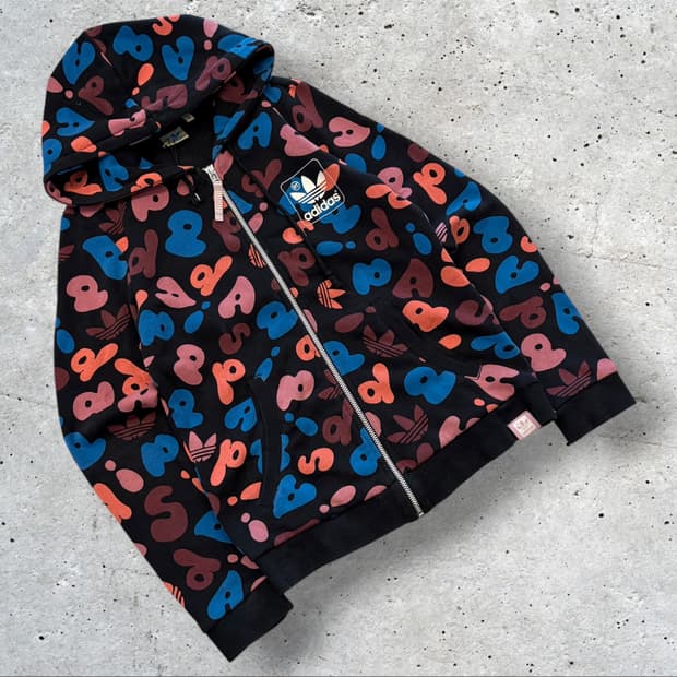 [38] 11s 아디다스 블랙 멀티 패턴 후드집업 D489