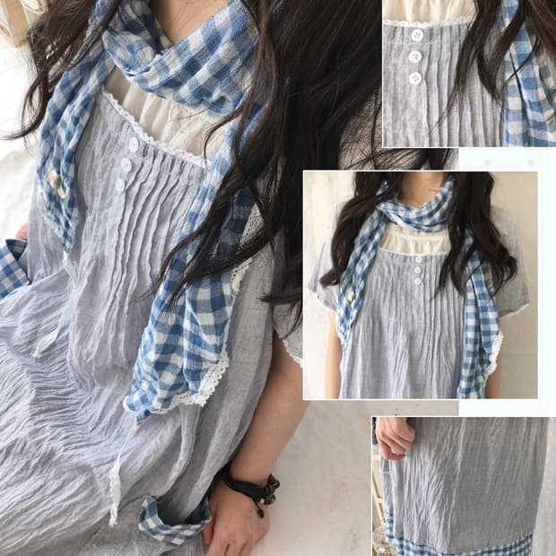 [Hand Made] 핸드메이드 블루 체크 레이어드 원피스 모리걸