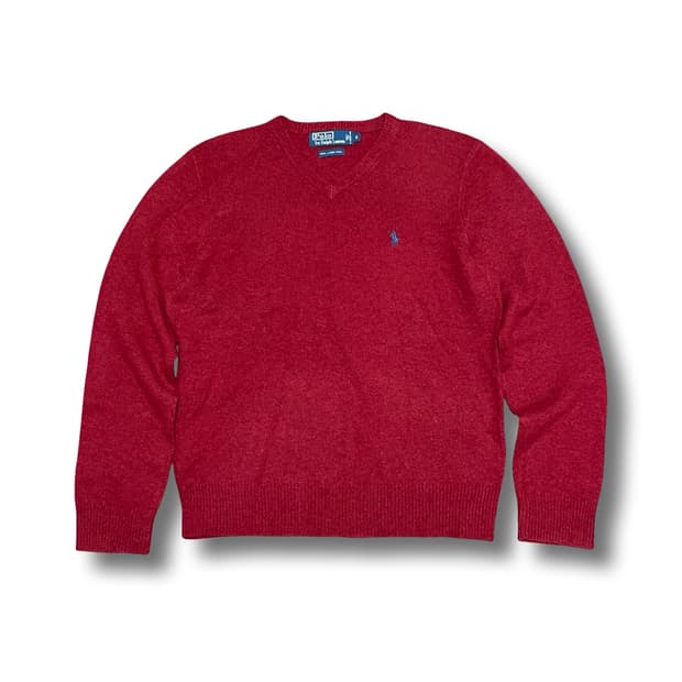 [S] 폴로 랄프로렌 빈티지 브이넥 램스 울 니트 레드버건디