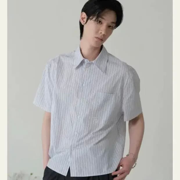 웨이비니스 오리가미 스트라이프 하프 셔츠 오션 블루