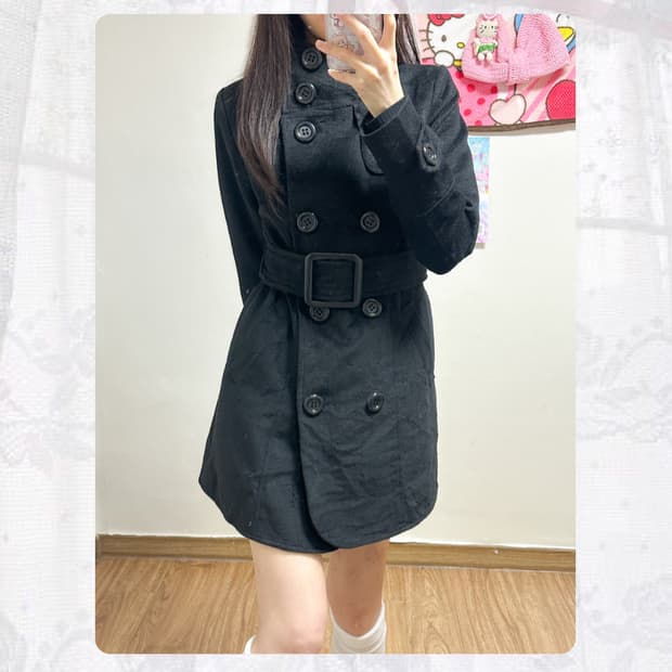 빈티지 블랙 벨트 코트 오네갸루 로걀 공겜여주 긱시크 고딕 고스 달천깔