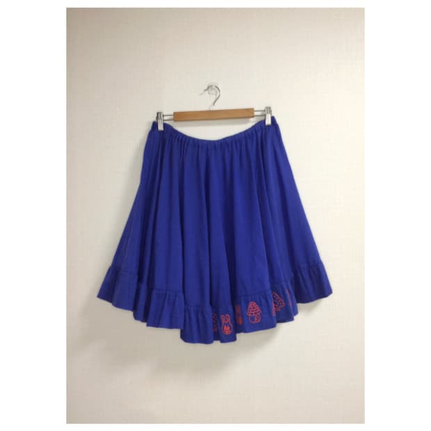Ne-net 네넷냐 블루 프릴 자수 밴딩 미디 스커트