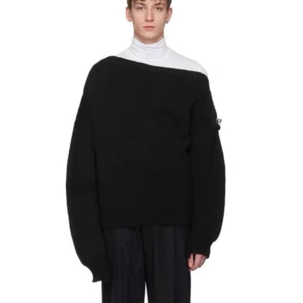 (구매) 라프시몬스 18ss 파이어맨 버클 보트넥 니트 블랙