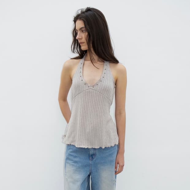 STUDDED CABLE HALTER TOP