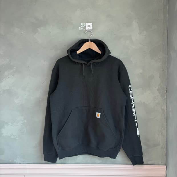 칼하트 미드웨이트 로고 후드 블랙