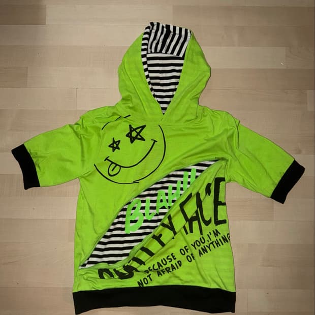 green smiley face zipper closer hoodie