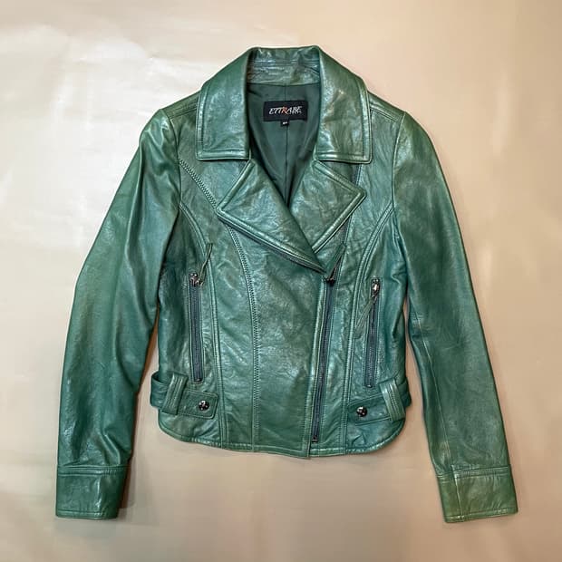 Ettrabe(에뜨라베)그린 램스킨 라이더자켓(44)
