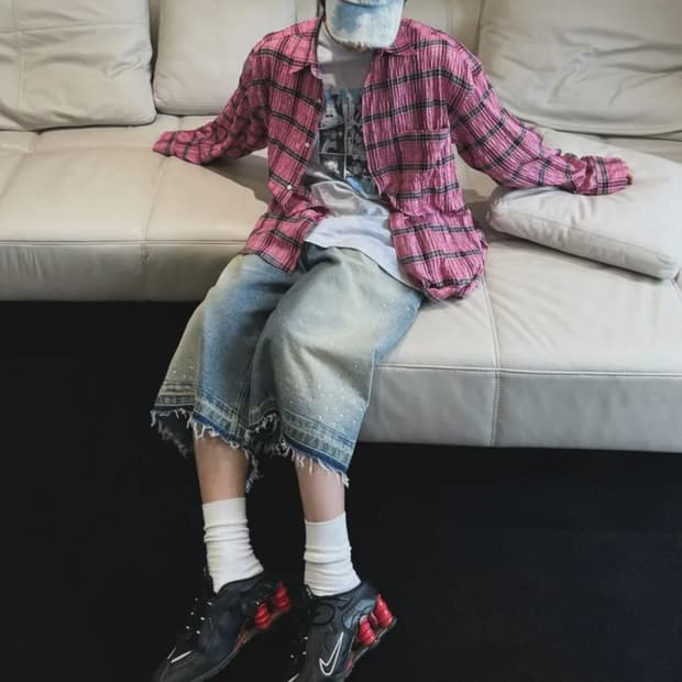 노쿨러스 와이드 데님 쇼츠 블루 비디드 2