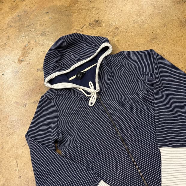 오클리 스트라이프 줄무늬 네이비 후드 집업 