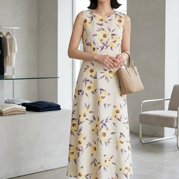 BCBG 린넨 플라워 원피스