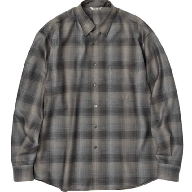 [5] 오라리 슈퍼 라이트 울 체크 셔츠 차콜그레이 24AW