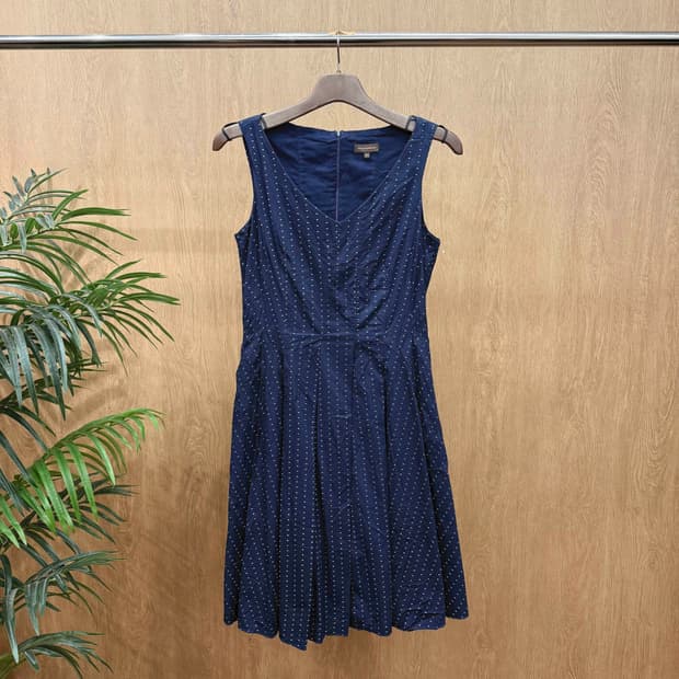 아돌포 도밍게즈 슬리브리스 브이넥 원피스 도트 패턴 백 지퍼 네이비