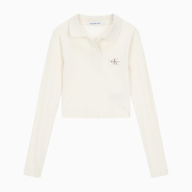 캘빈클라인 폴로 카라 뱃지 로고 크롭 긴팔 티셔츠