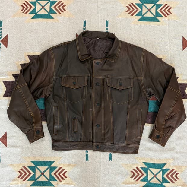 90s 제팬 니치와 557x 크롭 레더 트러커 자켓