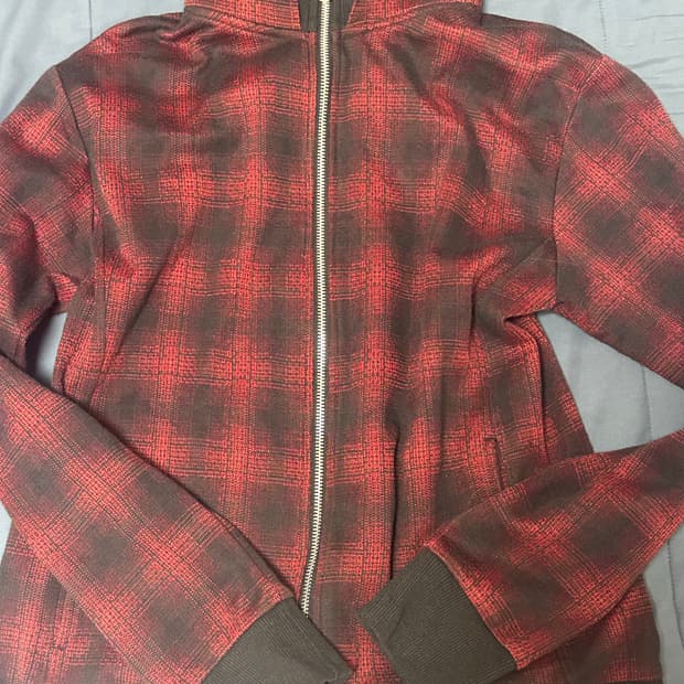 레드블랙 체크 투웨이 하이넥 후드집업 빈티지 y2k 펑크