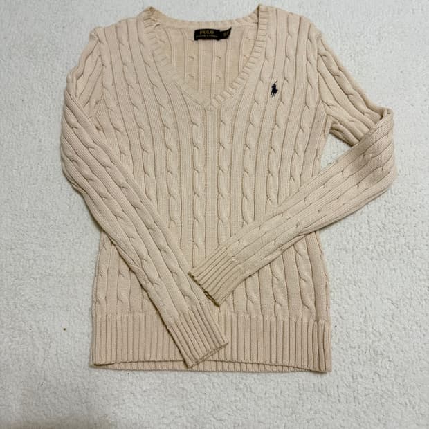 폴로 랄프로렌 브이넥 케이블 니트 아이보리