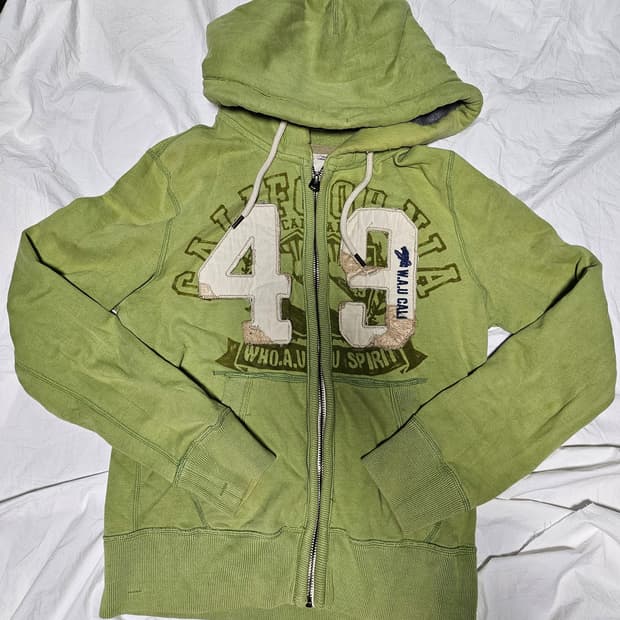 후아유 y2k 핀터깔 자수 후드집업 그린 M