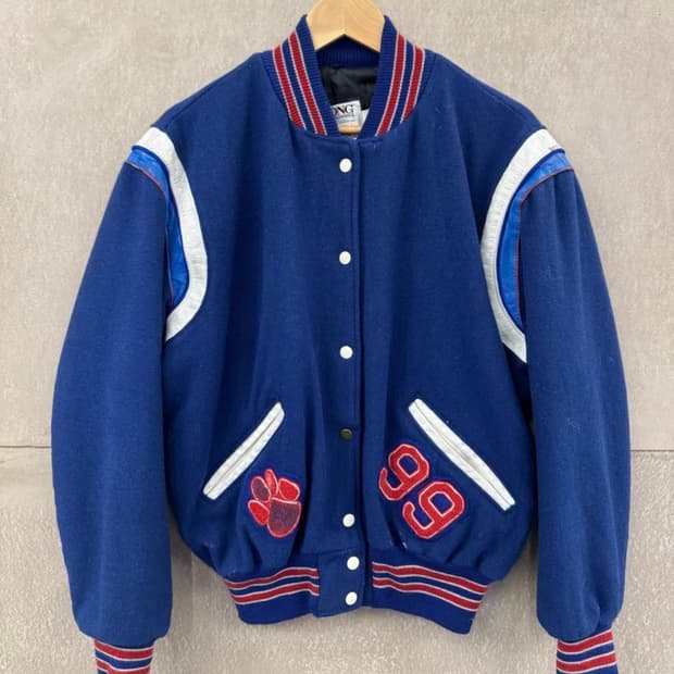 DeLONG 90s USA 오리지널 레더 슬리브 바시티 자켓