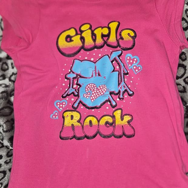 Girls rock 반소매 핑크티셔츠
