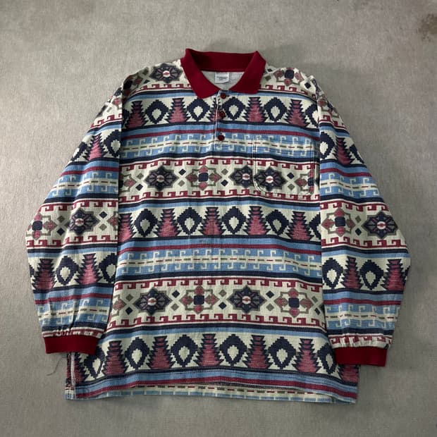 105 00s 빈티지 패턴 카라 코튼 니트 