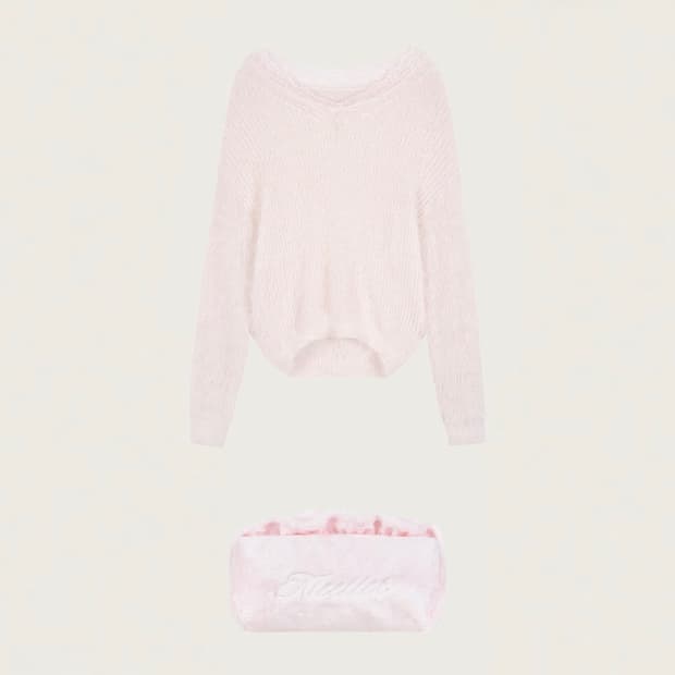 클리시어 블러쉬 레이스 오프 니트 베이비 핑크 소프트 쉘 파우치 세트