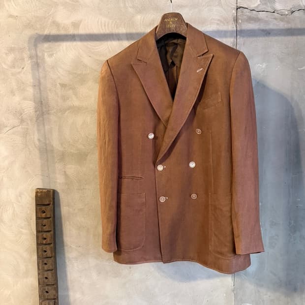 HALSTON 리넨 실크 더블 브레스티드 자켓 100~103