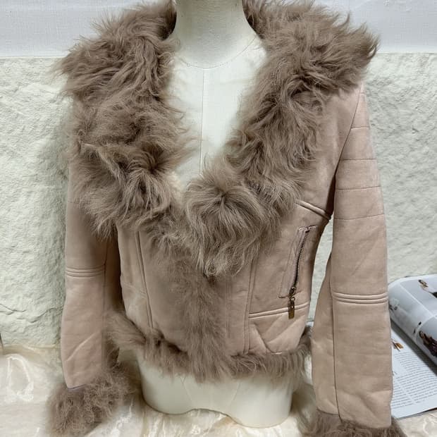 빈티지 로즈 핑크 토스카나 양털 스웨이드 무스탕