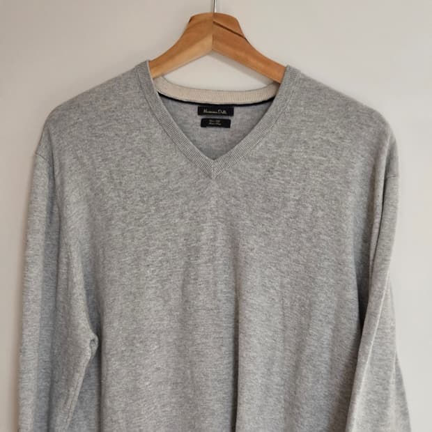 마시모두띠 브이넥 엘보패치 실크 혼방 니트 그레이