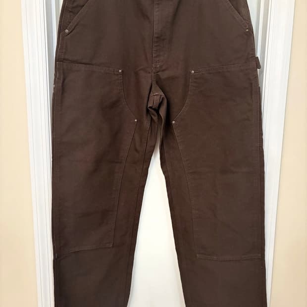 칼하트 더블니 36x32 브라운 덕 캔버스 덩가리핏