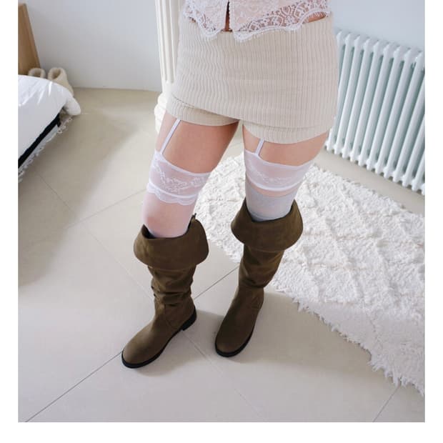[b3shop] Fold knit shorts-Beige